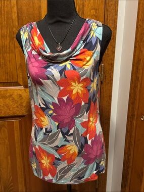 Croft & Barrow Multicolor Floral Cowl Neck Sleeveless Top